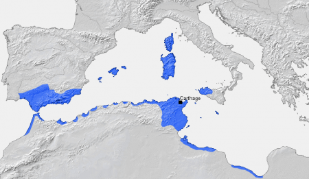 Ziemie Kartaginy przed kląska w I wojnie punickiej - 241 r p.n.e. Źródło